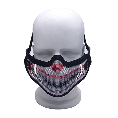 Clown Airsoft Half Mask Steel Mesh Tactical Custom 2 Strap