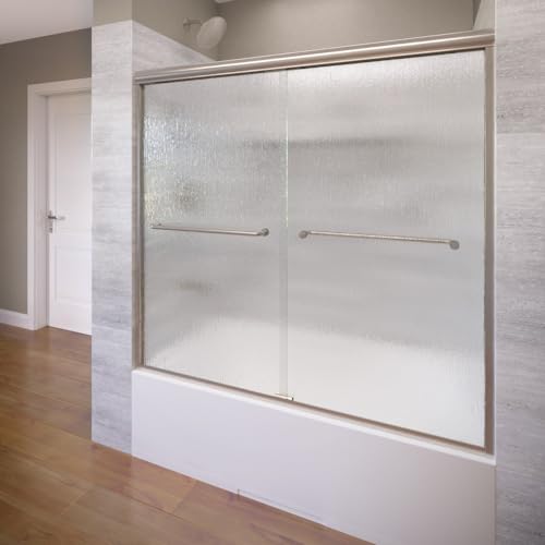 Basco Infinity Sliding Tub Door, 56-60"W Rain Glass, Brushed Nickel