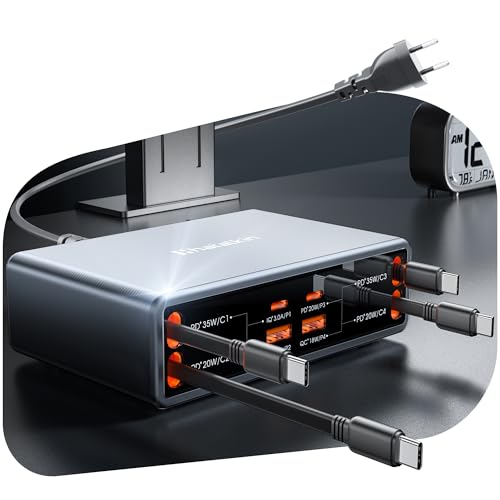 8 in 1 Retractable Charger USB C Ladegerät,105W Ladestation Mehrere Geräte