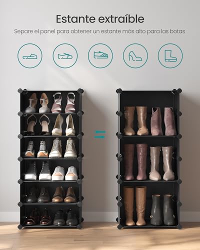SONGMICS Zapatero Modular con 10 Compartimentos, Estantería Modular de Plástico, Bricolaje, con Puerta, con Martillo, Negro MLPC10H