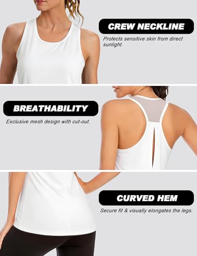 Crewhpo Women's Sports T-Shirt Sleeveless T-Shirts, Mesh Back, Lightweight and Breathable Fitness Top for Yoga Gym Running