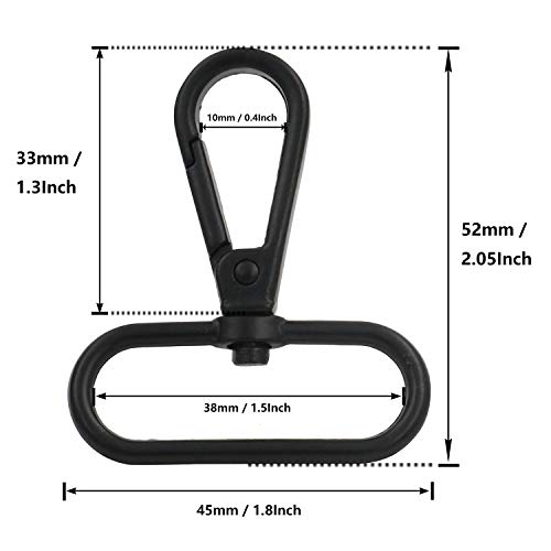 BIKICOCO 1-1/2\'\' Swivel Trigger Bolt Snap Hook Lobster Claw Clasp Spring Loaded Clip, Oval-Ring Ended, Black - Pack of 6