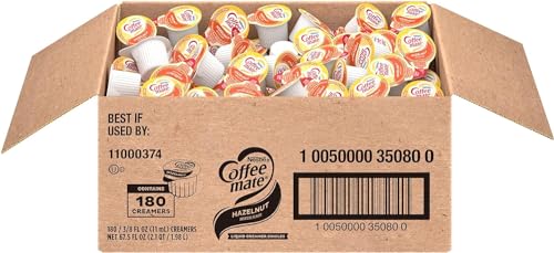 NESTLE COFFEE MATE COFFEE CREAMER, HAZELNUT, LIQUID CREAMER SINGLES, NON DAIRY, NO REFRIGERATION, 0.375 FL OZ TUBS (PACK OF 180)