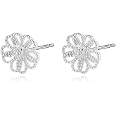 MYHAO Solid 925 Sterling Silver Flower Stud Earrings for Women Teens Flower Post Stud Earrings Spring Hypoallergenic