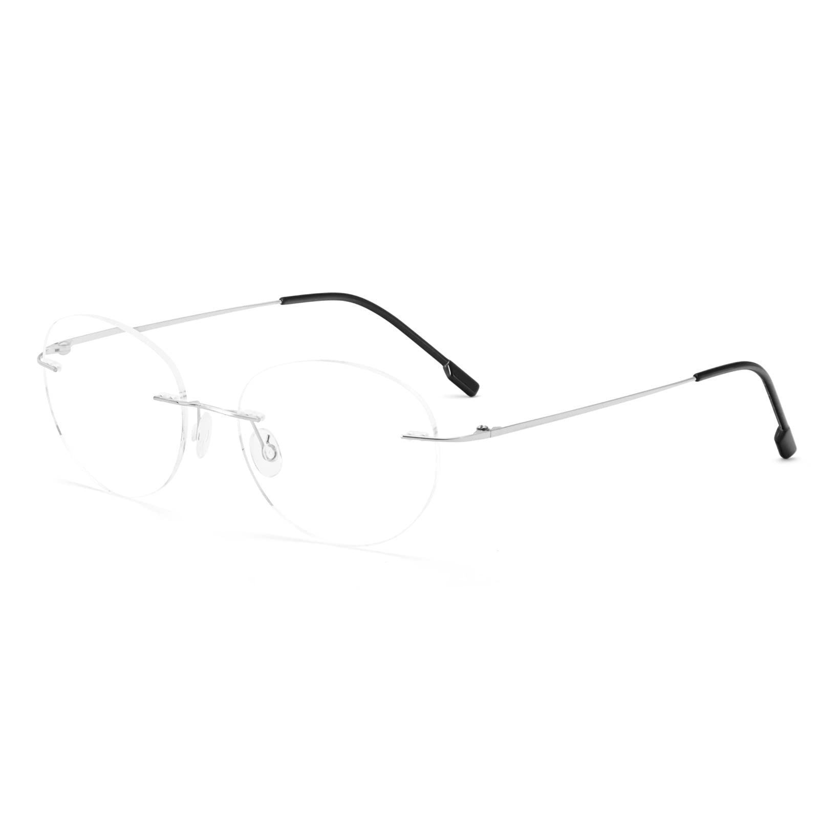 KoKoBin Round Rimless Reading Glasses Super Light Titanium Alloy Reading Aid for Men and Women, silver