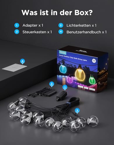 Govee RGBWIC Outdoor Fairy Lights, 15 m, LED Fairy Lights with 16 Million Colours and 111 Scene Modes, 1200 lm, Music Synchronisation with Alexa, Google Assistant & Matter, Ideal for Patio, Balcony, Garden