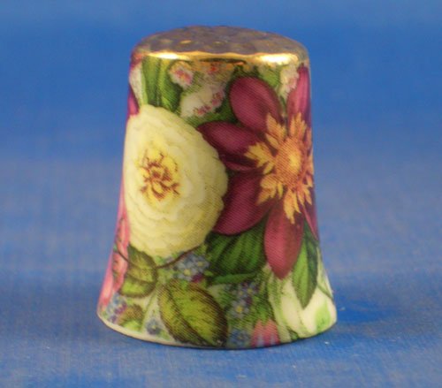 Porcelain China Collectable Thimble - Chintz Design Autumn Floral with Free Gift Box