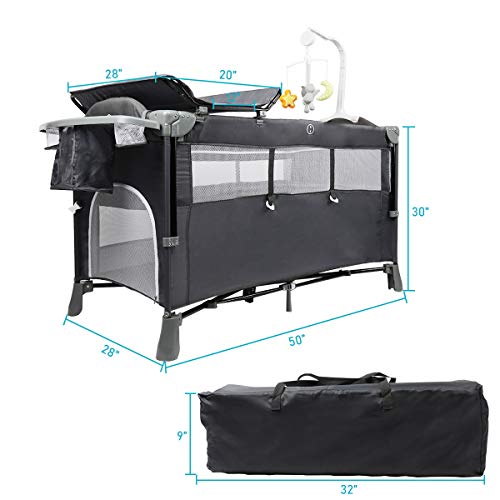 5 in 1 Bedside Cribs, Portable Toddler Playpen Travel Crib