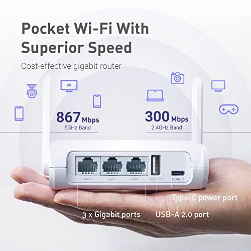 GL.iNet GL-SFT1200 (Opal) Portable WiFi Travel Router, Mini VPN Wireless Router for Fiber Optic Modem, Mobile Internet WiFi Repeater, Dual Band Openwrt Computer Routers, Home/Business/RV/Cruise