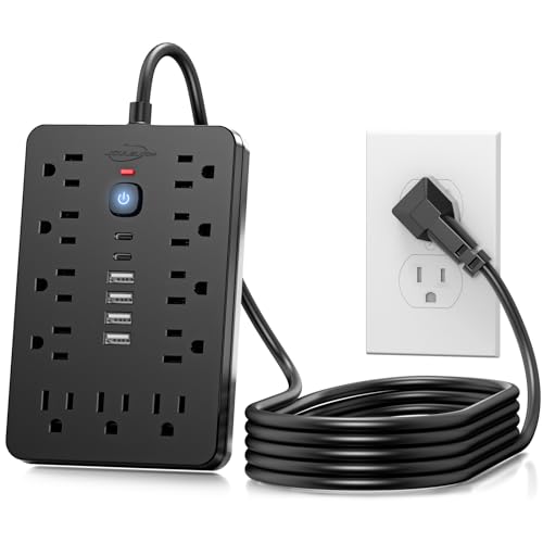 JouleLoom - Stromleiste mit Flachstecker-Überspannungsschutz, 1,8 m, 11 Multi-Wechselstromausgänge mit 6 USB-Anschlüssen (2 USB C), 1875 W/15 A, Taste
