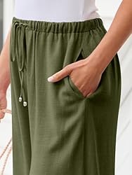 LILLUSORY Women's Green Boho Linen Palazzo Pants