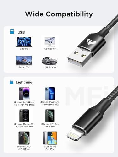Aioneus iPhone Charger Cable 3M, [Apple MFi Certified] Long iPhone Charger Lightning Cable Nylon Braided iPhone Cable USB A to Lightning Cord Fast Charging for iPhone 14 13 12 11 Pro Max Mini 8, iPad