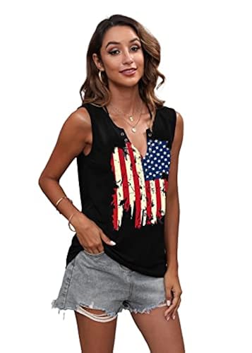 T&Twenties Women's 4th Of July Vest Tank - Patriotic American Flag Racerback, Cotton Blend, Sleeveless