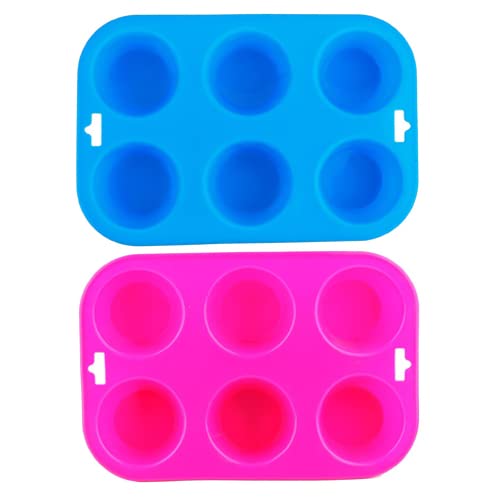 Selecto Bake 6 Cup Silicone Bun & Muffin Moulds – Non-Stick Cupcake & Yorkshire Pudding Tray – Pack of 2 (Blue, Pink)