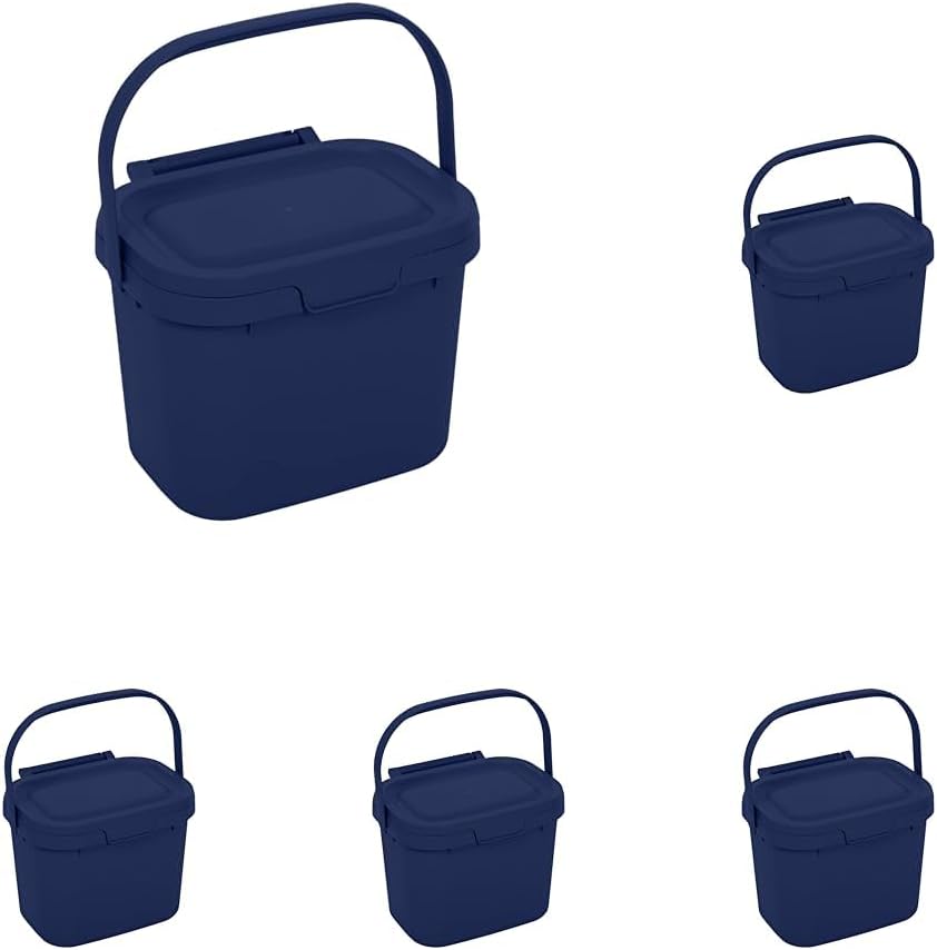 Addis Everyday Kitchen 4.5 Litre Food Waste Caddy Bin Eco Blue Pack of 5