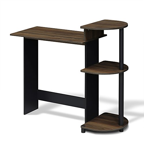 Furinno Compact Computer Desk, Study Desk with Shelves, Columbia Walnut/Black