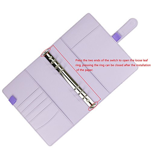 A5 PU Leather Notebook Binder,Refillable 6 Round Ring Binder Cover for