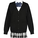 jinghuiyue Women's Cardigan School Uniform Sweater V Neck Button Down Knit Cardigans Coat with Pockets
