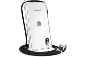 YESPURE Crossbody Case for iPhone Xs,Phone Case for iPhone X, Clear Soft Slim TPU Shockproof Protective Cover for iPhone X/XS with Adjustable Black Neck Cord Lanyard Strap
