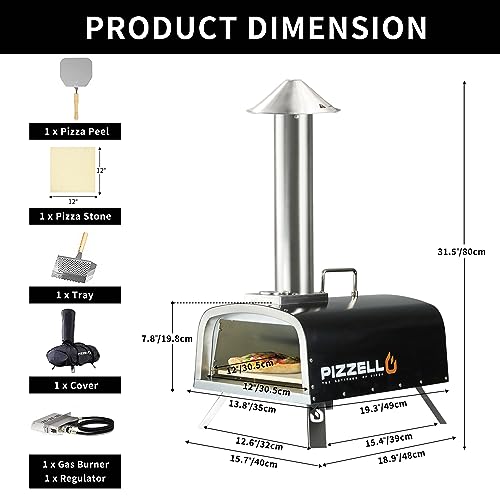 PIZZELLO 12" Outdoor Pizza Oven Propane & Wood Fired Pizza Maker Multi