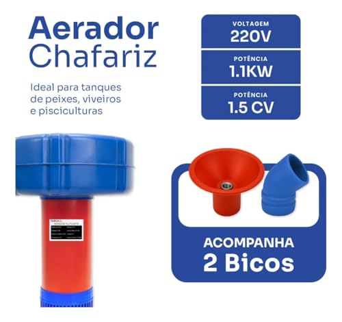 Aerador Chafariz 1.5cv 1.1kw Piscicultura Potente Oxigenio Bomba Lago Agua Peixes Tanque Oxigenador 15 Metros Fio