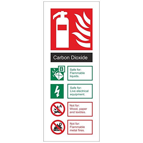 Carbon Dioxide CO2 Fire Extinguisher Sign (Rigid Plastic With Self Adhesive Backing, 80mm x 200mm)