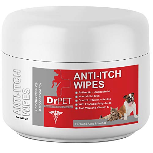 Dr Pet Chlorhexidine Wipes with Ketoconazole for Cats & Dogs, 50 Count