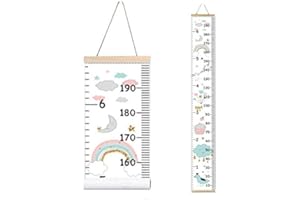 MinoMia Kids Growth Chart, Wood Frame Fabric Canvas Height Measurement Ruler from Baby to Adult for Child's Room Decoration 7.9 x 79in (7.9 x 79in, Rainbow)