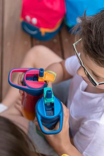 - Botella de Agua - Colección Concept Kids - Botella de Acero Inoxidable de 430 ml - Color Rosa - Fácil de Abrir con Botón de Bloqueo - Incluye un Asa - Limpieza Sencilla
