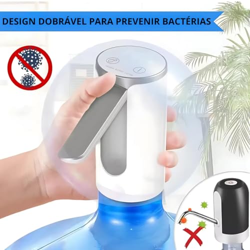Bomba De Água Galão Recarregavel bebedouro Dispensador sugador puxador Automático Display Digital e Botão Smart Touch Linha Premium (Branco)