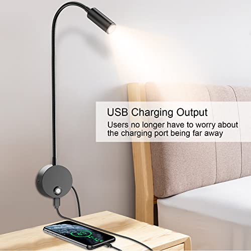 Wall Mounted LED Reading Light with 15" Flexible Gooseneck, Dimmable