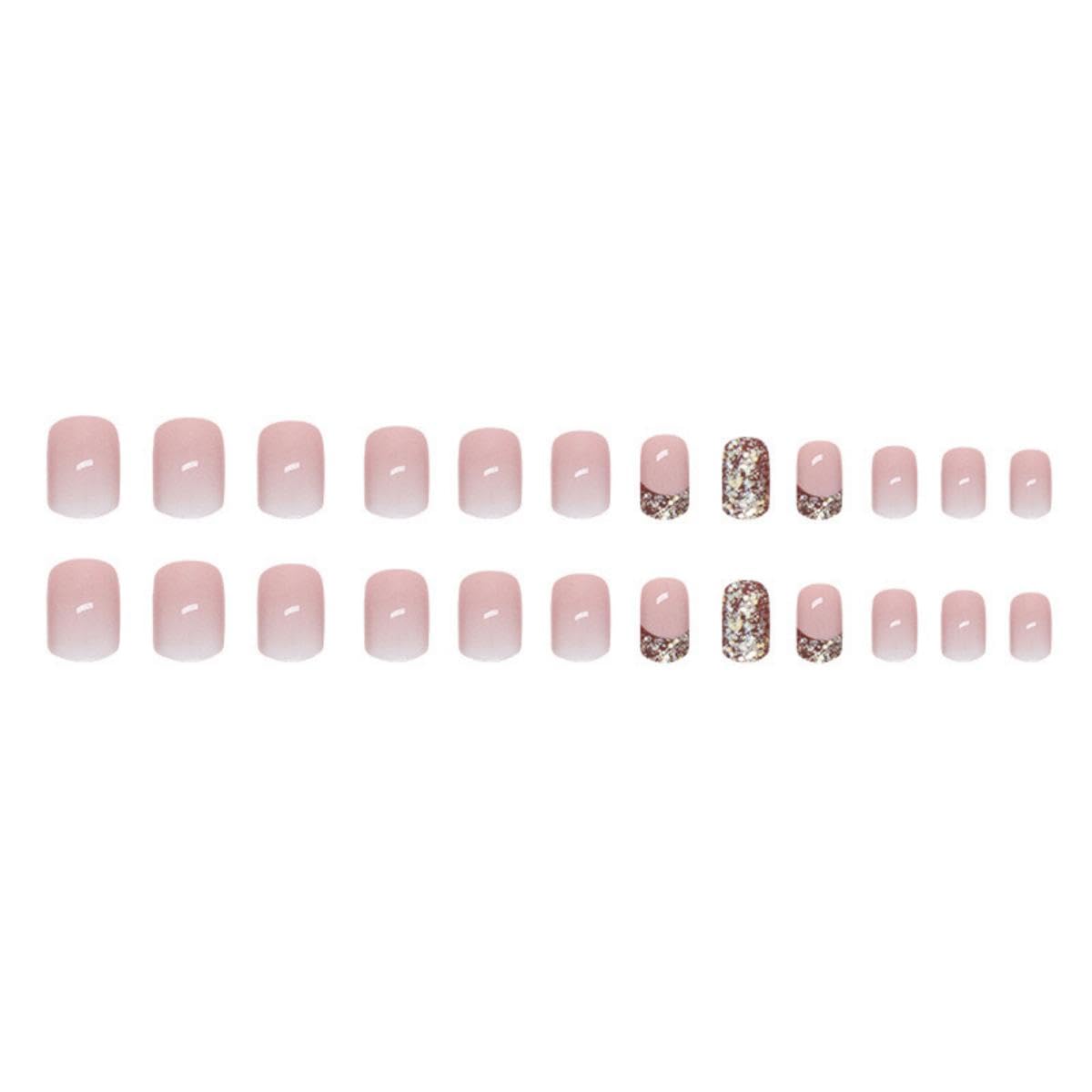 24Pcs Press on Nails Short Square French Tip Fake Nails Pink Gradient with Silver Glitter Design Acrylic Full Cover Glue on False Nails Artificial Stick on Nails for Women Daily Wear Manicure… - Image 5