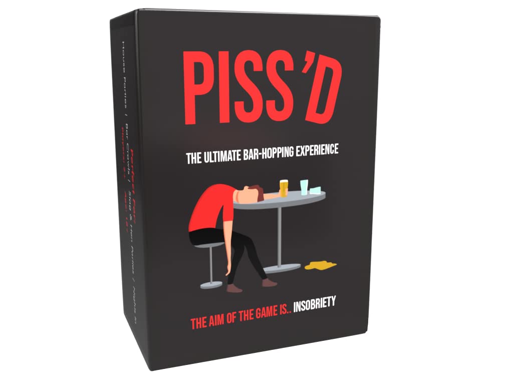 PISS'D Drinking Game, Black ,Red, White, 63mm x88mm x 39mm
