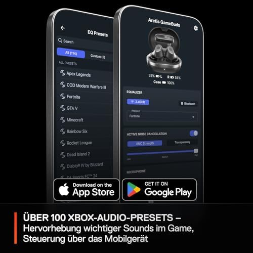Arctis GameBuds für Xbox – Wireless In Ear Gaming Kopfhörer – 2,4GHz + BT 5.3 – ANC/Transparenzmodus –Wasserbeständig IP55 – 40H Batterie – Drahtloses Laden –Xbox, PS5, PC, Switch 2, Mobil