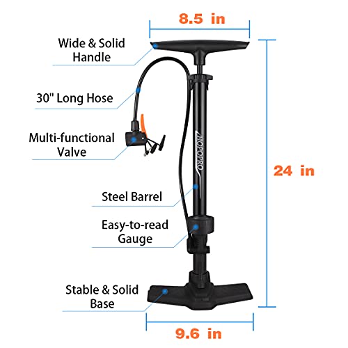 Bike Floor Pump with Gauge HOPOPRO High Pressure 160 PSI Presta