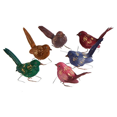 Gold Brushed Multicolored Feathered Chickadee Birds | 12 Birds | for Indoor Decor