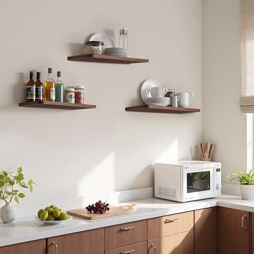 OSLIFE Set de 6 Repisas Flotantes de Madera,Estante Flotante Minimalistas Pantalla Colgante Decorativa,Soportan hasta 10 kg,para Decoración de Decorar tu Cocina,Sala,Baño,Cuarto (Marrón, (40 x 15cm))