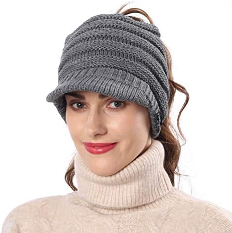 Open Beanie with Earflaps Visor Winter Hat Women Golf Tennis Cozy Knit YUSSTAR Open Beanie with Earflaps Visor Brim Bun Ponytail  main image 4