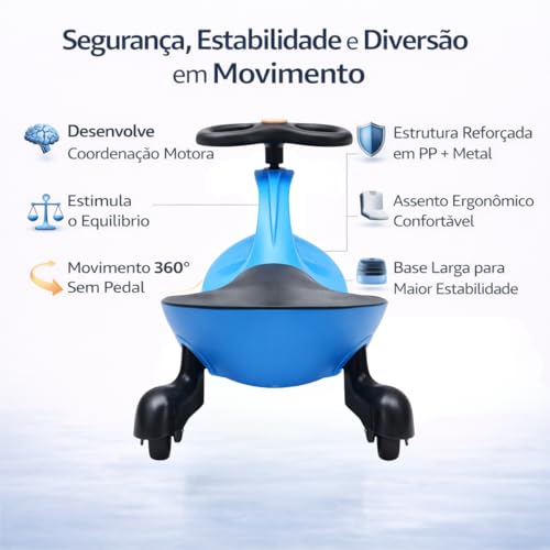 Carrinho Gira Gira Infantil Twist Rolimã, Movimento por Balanço do Volante, Suporta até 70 kg (Azul/Preto)