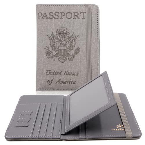 Melsbrinna Passport Holder,Passport Holder Card Slots,Cute Passport cover for Women/Men,Waterproof Rfid Blocking Travel Wallet (Grey)