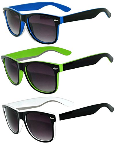 3 Pack Two Tone Vintage Smoke Lens Sunglasses White,Blue,Green