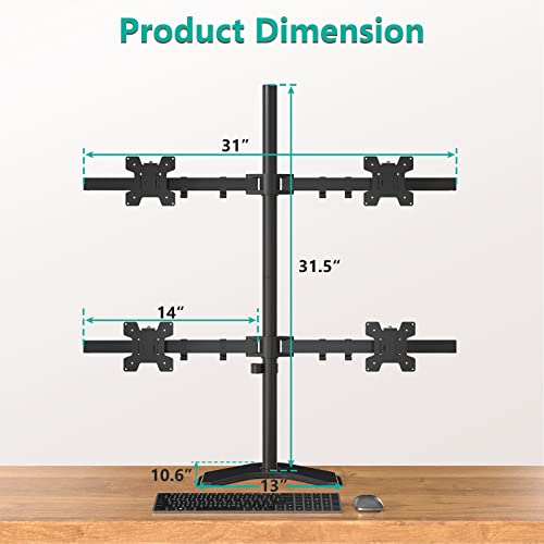 WALI Quad Monitor Stand, Free Standing 4 Monitor Stand Fully Adjustable