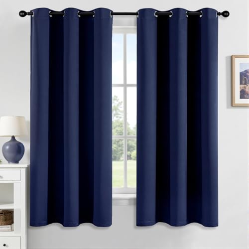 MIULEE Verdunklung Thermo Vorhänge Kurz Ösen 2er Set 140x145cm Marineblau