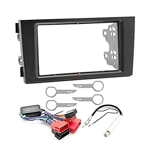 Sound-way Double DIN Car Radio Installation Kit, 2 DIN Front Panel Frame, Facia Adaptor, Quadlock ISO Connector Cable, Antenna Adapter, Release keys, compatible with AUDI A6, 4B