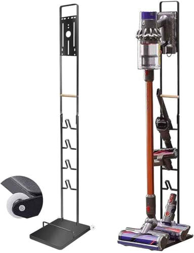 RUQIWEMI Vacuum Cleaner Stand Holder with Wheels for Dyson V15 V11 V10 V8 V7 V6, Metal Floor Stand Compatibel for Dreame T30 T20 V12 V11 V10,No Drilling the Wall (Black)