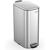 Lovewind Trash Can with Lid, 8 Gallon/30 L Footstep Garbage Can for Kitchen Bathroom Bedroom Home Office, 20 Liter Trash Bin Brushed Stainless Steel Waste Bin with Soft-Close Lid, Silver