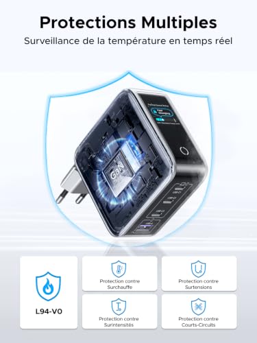UGREEN Nexode Pro 100W Chargeur Rapide USB C 4 Ports avec Écran Intelligent GaN Compatible avec iPhone 17 Pro Max Air 16 15 14 13 Galaxy S26 S25 S24 Pixel 10 9 iPad MacBook Neo Air Pro M5 M4 M3 M2 M1