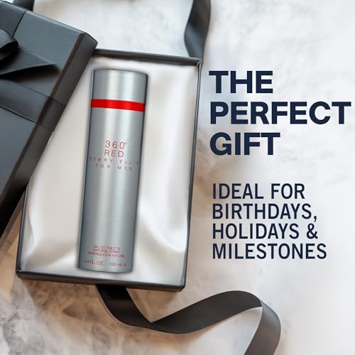 Perry Ellis 360° Red Eau De Toilette Spray for Men - Mens Cologne, Long Lasting Perfume, EDT, Fragrance with Notes of Clove, Cinnamon & Patchouli - 3.4 fl oz (100 mL)