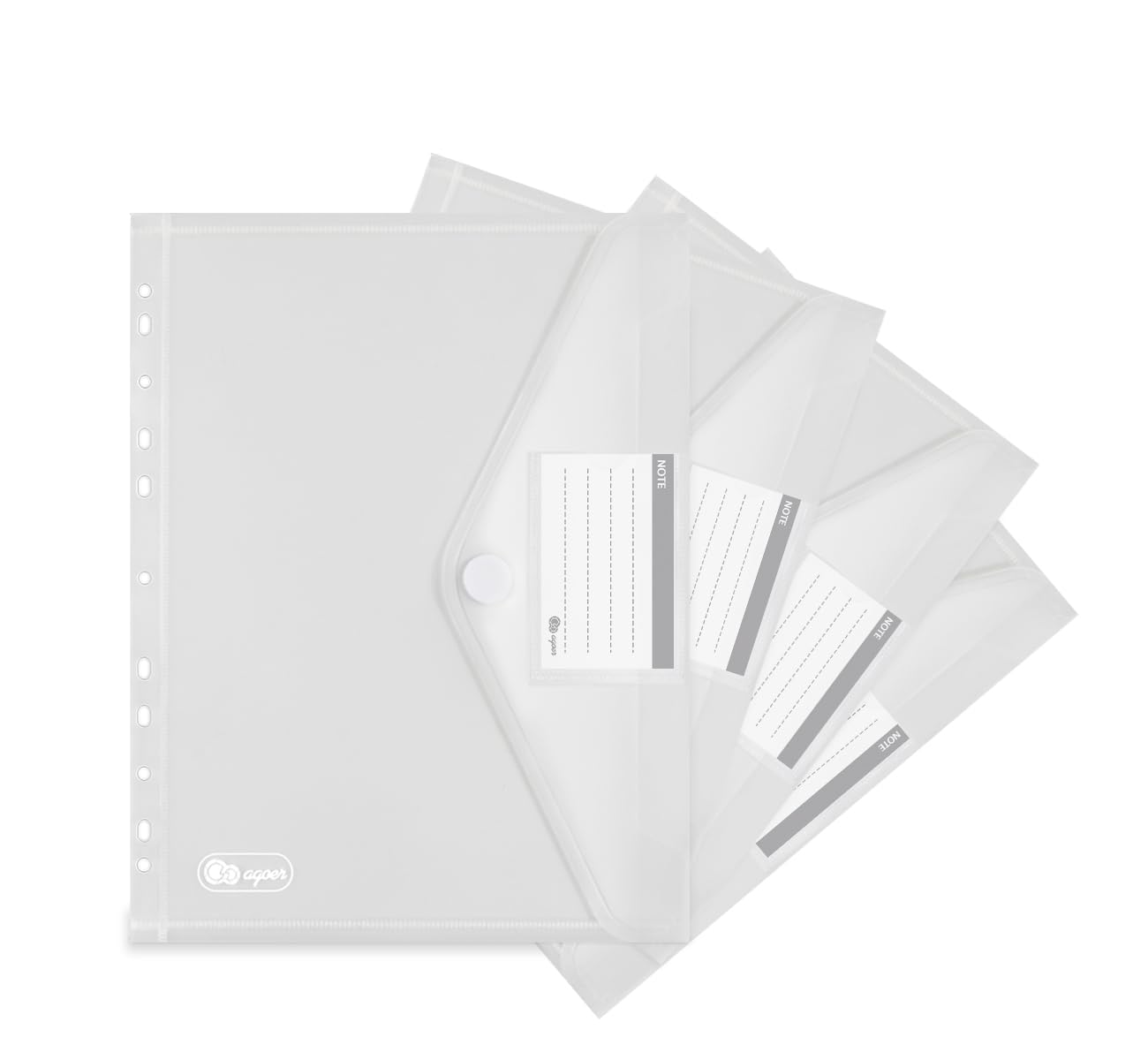 Agoer 10 Packs Document Wallets A4,Clear Plastic Wallets A4,Envelopes Wallets Folders with Pocket,Hook and Loop Closure,11 Hole Ring Binder Punched Plastic Folder for School Office Homework Travel