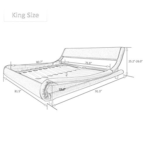 Allewie King Size Bed Frame with Curved Adjustable Headboard, 100